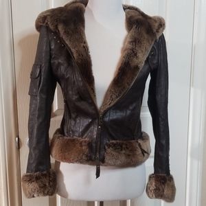 Cache Leather rabbit trimmed jacket